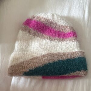Zara Multicolor Knit Hat - Pink, Cream, Brown, Green